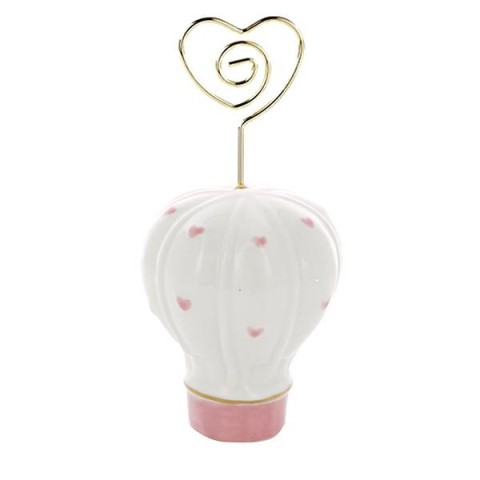 MEMOCLIP MONGOLFIERA CON CUORI ROSA PORCELLANA 4X11